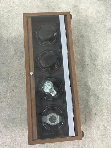 4-Slot Wooden Watch Winder Box with Glass Top