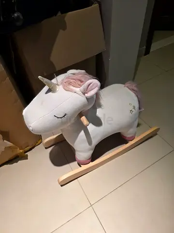 Plush Unicorn Rocking Horse - Soft Fabric, Wooden Rockers