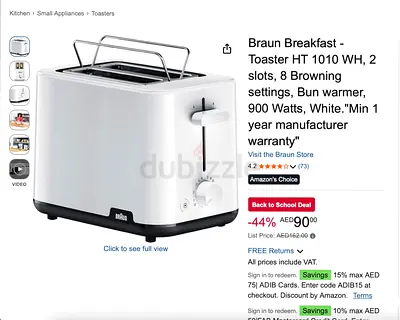 Braun 2-Slice Toaster HT 1010 WH — White, 8 Browning Settings, Bun Warmer