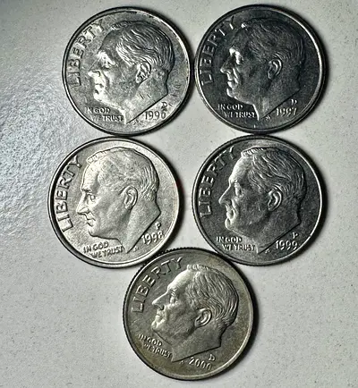 Date Set Collection 1996-2000 Roosevelt Dimes (old antique coins)