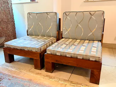 Solid wood lounge chairs with cushions - set of 2