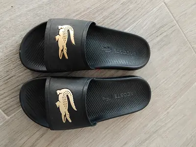 Lacoste Black Slides with Gold Logo