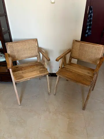 Set of 2 Solid Wood & Cane Dining/Accent Chairs - Light Natural Finish
