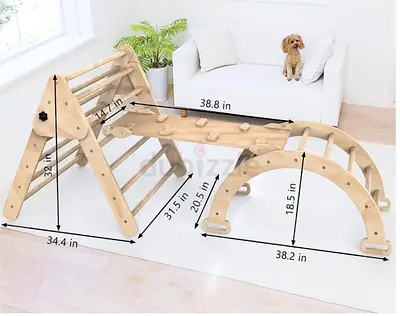 Wooden Pikler Triangle Climber Set with Ramp and Arch — Natural Finish