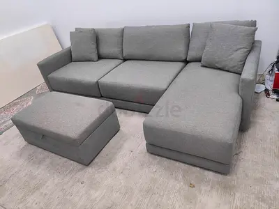 Crate and barrel Gather deep lshape sofa with ottoman storage