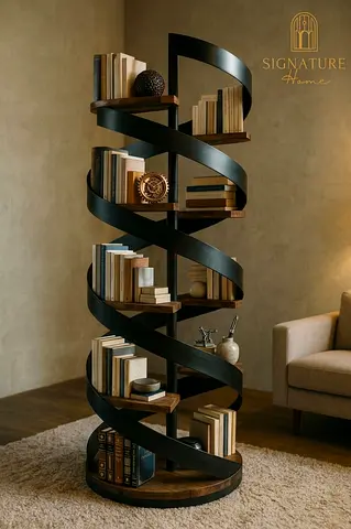 Spiral Wooden & Metal Bookcase - Signature Home