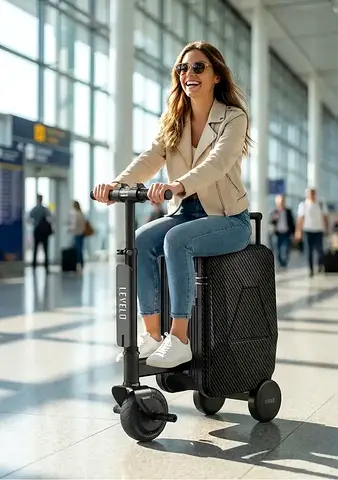 Foldable electric scooter with seat — compact travel scooter - Level 0 Portable Electronic Luggage