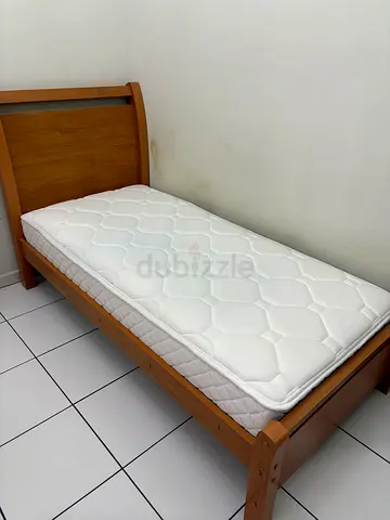 Single wooden bed frame with mattress - good condition