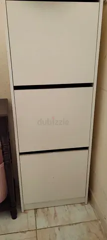 Slim white 3-door storage cabinet - good condition