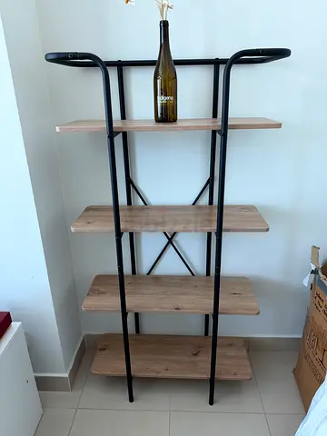 Industrial-style 4-tier Wooden Shelf with Black Metal Frame