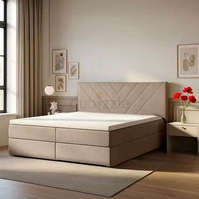 Modern Upholstered Bed with Chevron Headboard