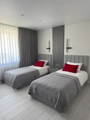 Modern Twin Bed Set with Gray Fabric Headboards