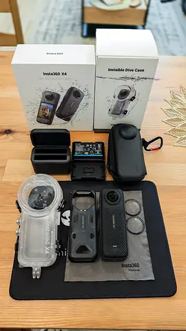 Insta360 X4 action camera bundle with invisible dive case and accessories