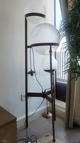 Tall Metal Floor Lamp with Three Frosted Globe Shades and Ceiling Light