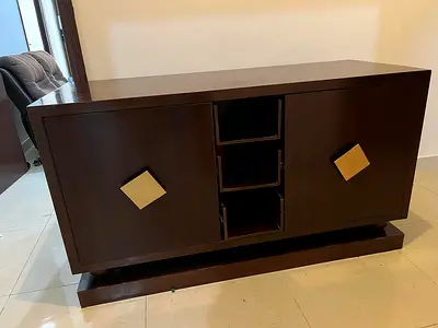 Modern Dark Wood Cabinet with Gold Handle