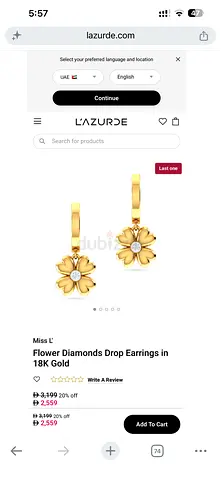 18K Gold Flower Diamond Drop Earrings - Floral Danglers available with box and receipt used twice