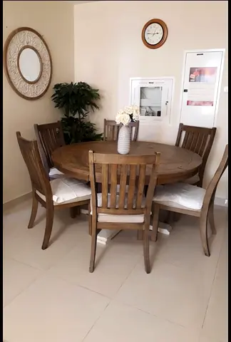 Solid Wood Round Dining Table with 6 Chairs