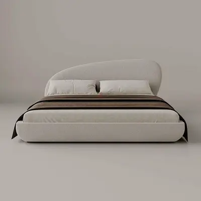New Modern upholstered king bed with curved headboard - light grey