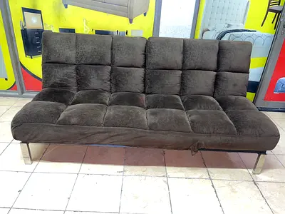 Brown Convertible Sofa Bed - Modern Tufted Fabric, Good Condition