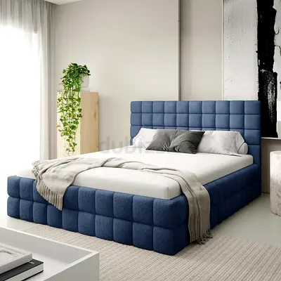 Modern Navy Blue Tufted Upholstered Bed Frame