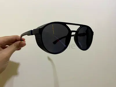 Black round aviator-style sunglasses with side shields - gently used