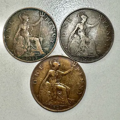 1919-1920-1921 UK Penny Collection (old antique coins)