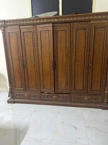 Large Solid Wood Wardrobe / Armoire with Carved Detailing