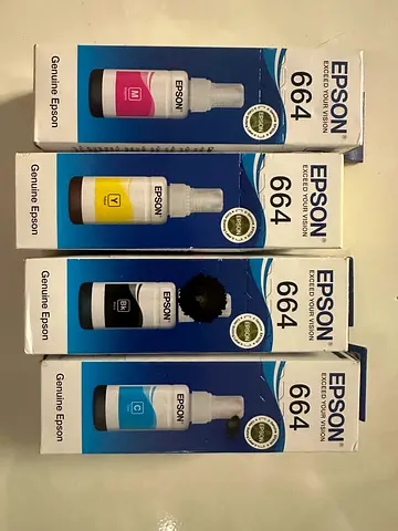 Set of 4 Epson 664 Genuine Ink Bottles (BK, C, M, Y) - Unopened