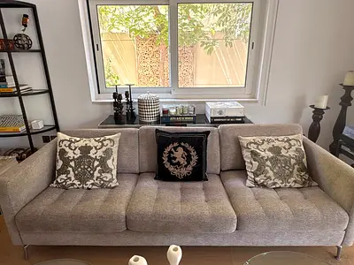 2 Modern BO concept  3-Seater Grey Fabric Sofa and glass coffee table  — Good Condition