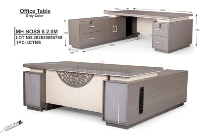 Modern Executive Office Desk with Storage Drawers - Grey