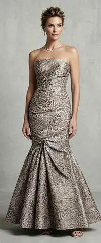 Leopard Print Strapless Mermaid Evening Dress - Size Unknown