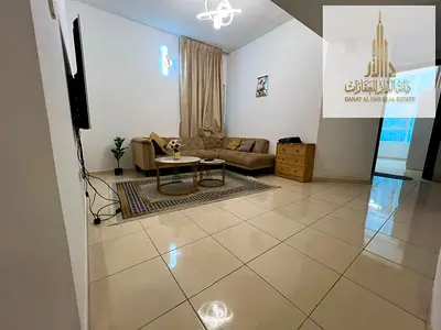 For rent: a fully furnished one-bedroom apartment with a living room and a sea view at Orient Tower, Ajman