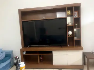 Wooden TV Entertainment Unit with Shelves and Storage - Good Condition