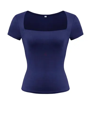 Navy Square-Neck Short Sleeve Women's Top