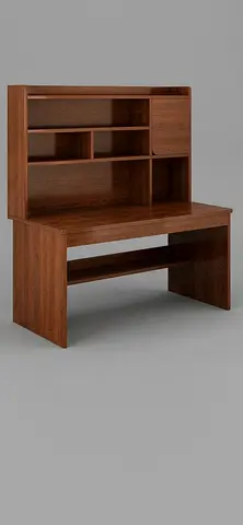 Wooden Study Desk with Overhead Shelves - Compact Home Office Unit