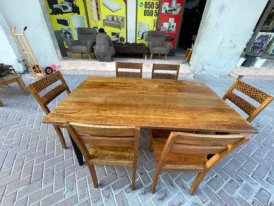Solid Wood Dining Table with 6 Matching Chairs - Good Condition