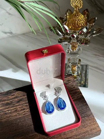 blue sapphire teardrop statement earrings
