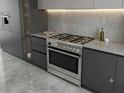 Bosch 5-Burner Gas Cooker with Electric Oven – 90x60cm | Premium German Quality | Modern Design