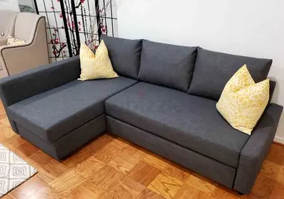 L-shaped Grey Fabric Sofa bed with Chaise  Good Condition
