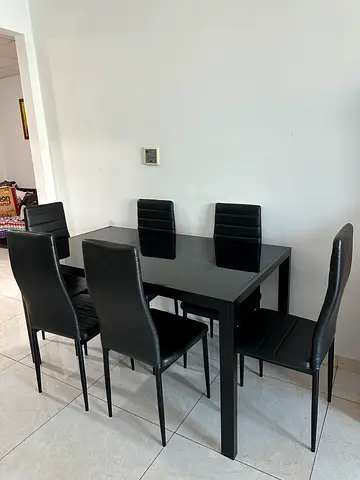 Glass Dining Table Set, with 6 Chairs, Black 130 cm x 80 cm x 74 cm