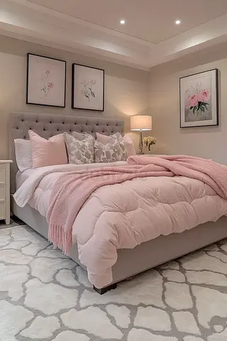 Light Grey Tufted Upholstered Queen Bed with Headboard