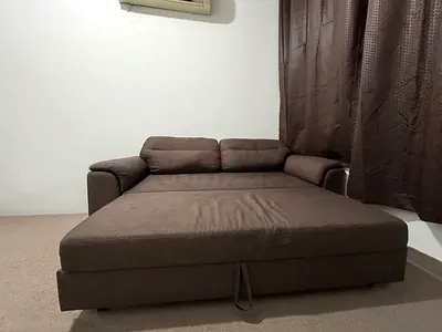 Comfortable 3-Seater Brown Fabric Sofa cum bed for 2 persons