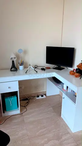 White L-shaped Corner Study Desk with Storage - Excellent Condition