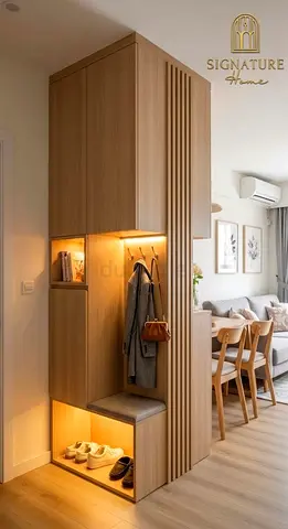 Slim Wooden Hallway Storage Unit with Bench and Shoe Shelf