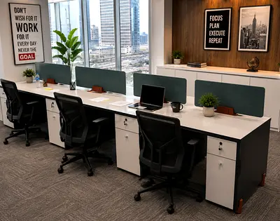 Modern 4-Seat Office Workstation Desk Set with Dividers and Storage