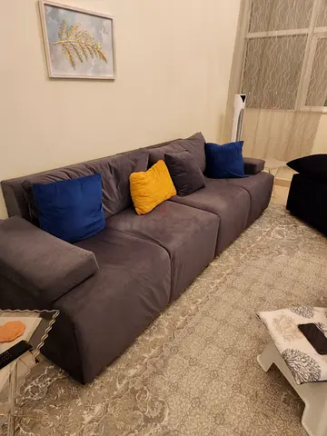 Large Grey 3-Seater Sofa with Cushions - Good Condition