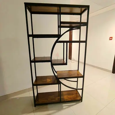 Industrial Metal & Wood Open Shelf Unit — 6-Tier Display Bookcase