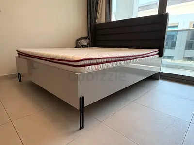 King Bed Frame with Headboard and Mattress - Modern, Good Condition