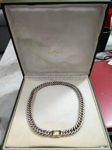 Rare, ultra-substantial Authentic Vintage Christofle Two-Tone Double Curb Link Choker Necklace.
