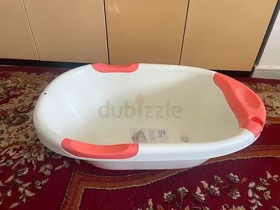 Baby bathtub (white with pink grips) - good used condition